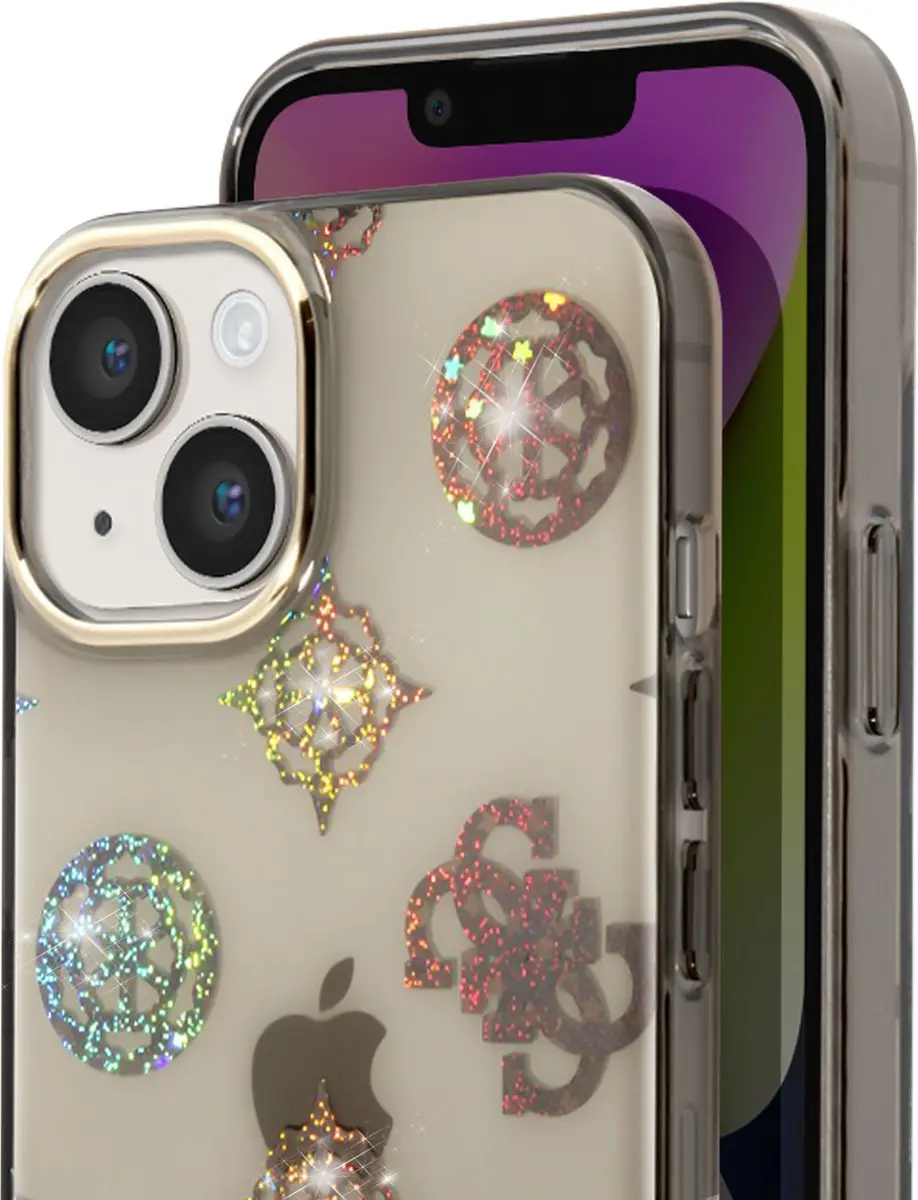 GUESS 4G Peony Glitter Back Case - iPhone 14 - Zwart