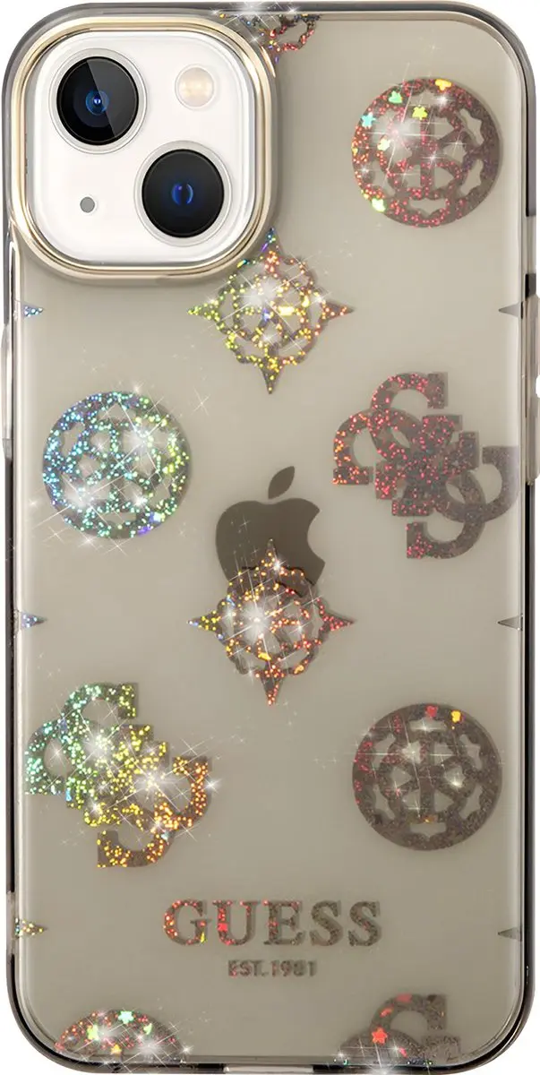 GUESS 4G Peony Glitter Back Case - iPhone 14 - Zwart
