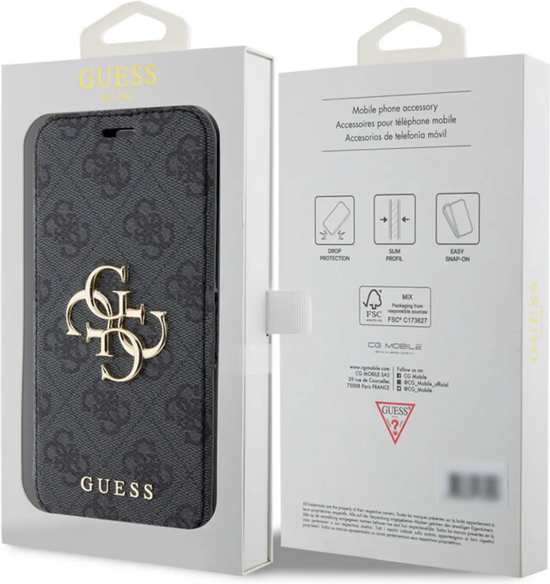GUESS 4G Metal Logo Book Case - iPhone 15 Pro Max - Grijs