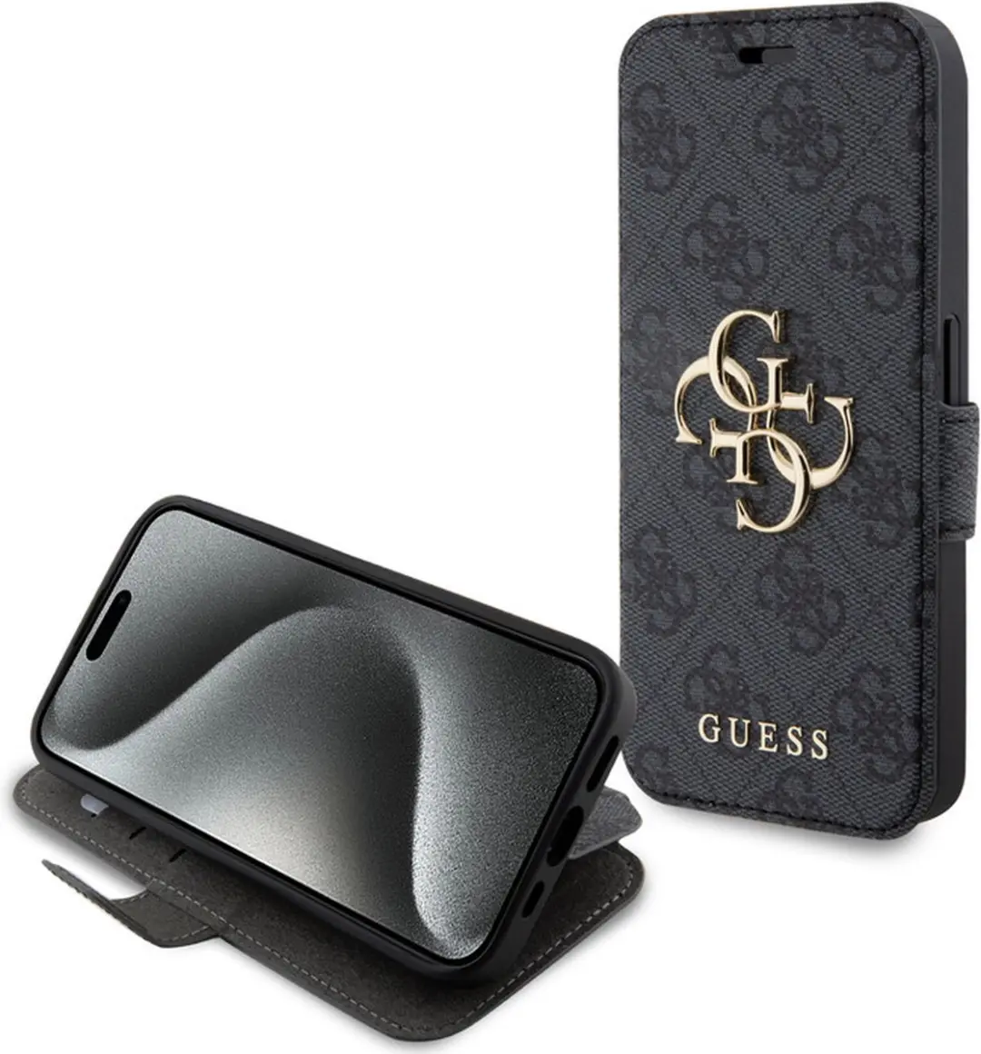 GUESS 4G Metal Logo Book Case - iPhone 15 Pro Max - Grijs