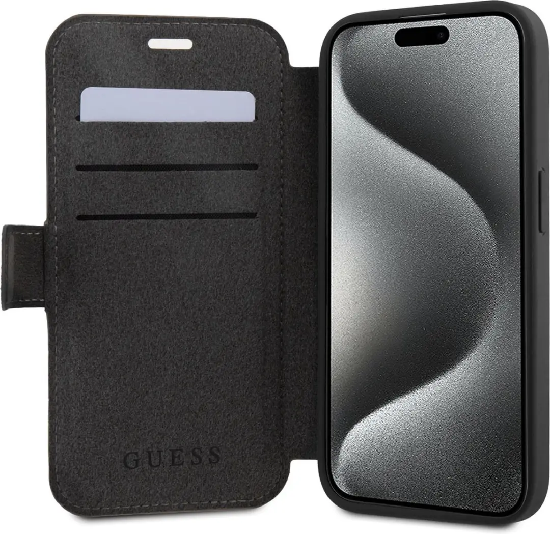GUESS 4G Metal Logo Book Case - iPhone 15 Pro Max - Grijs