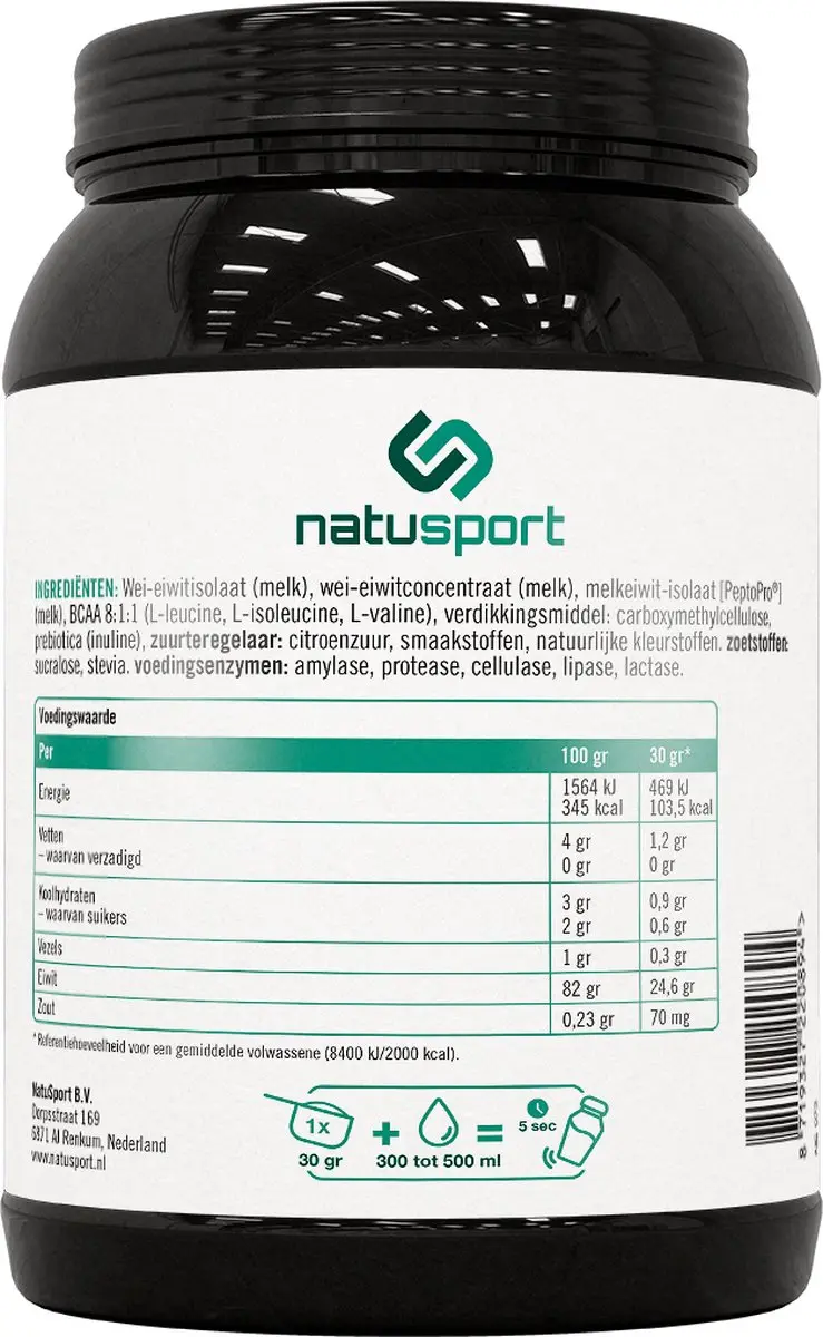 Natusport Whey Isolaat+ Eiwitpoeder Chocolade 450g