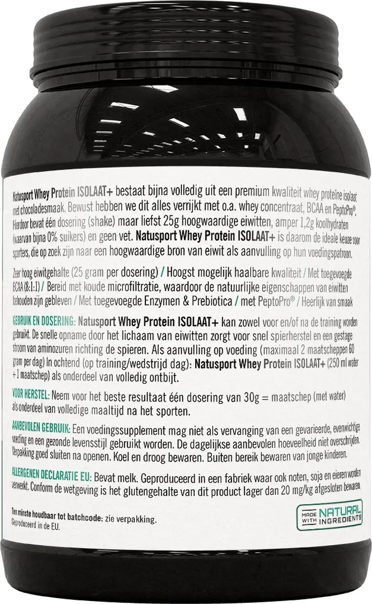 Natusport Whey Isolaat+ Eiwitpoeder Chocolade 450g