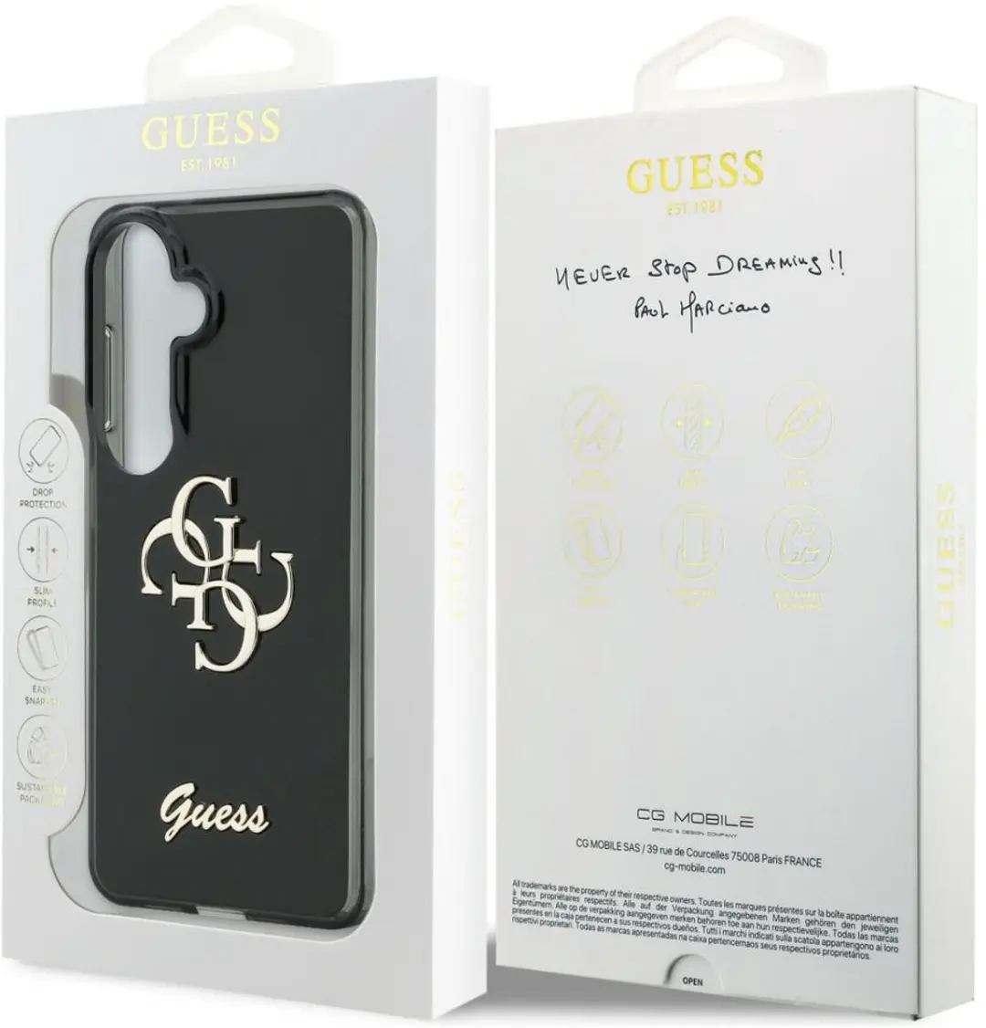 Guess IML Big Metal 4G Hoesje - Samsung Galaxy S26 - Zwart GUHCP16SP4GSBLK