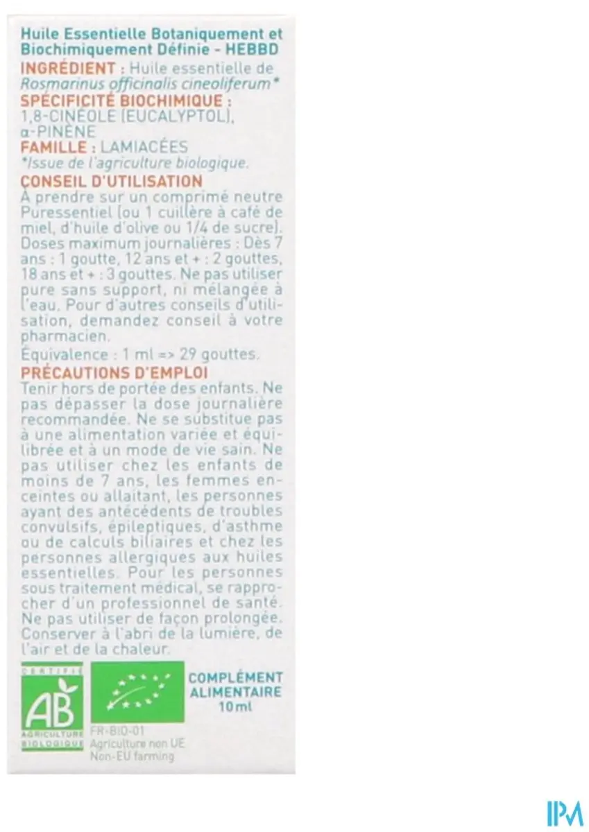 Puressentiel Bio Rozemarijnolie 10ml