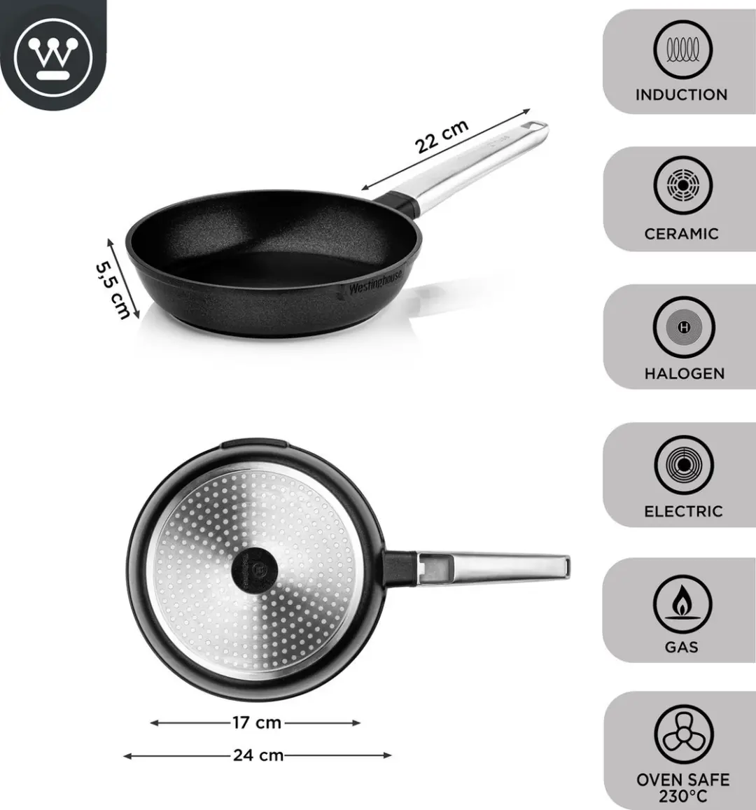 Westinghouse Performance Koekenpannenset 24+28cm - 2-delig - Inductie - Zwart