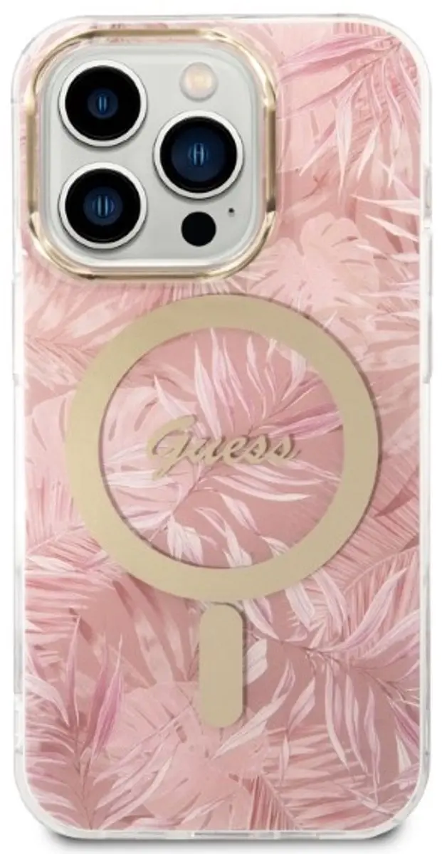 GUESS Hoesje iPhone 14 Pro Jungle Design - Roze
