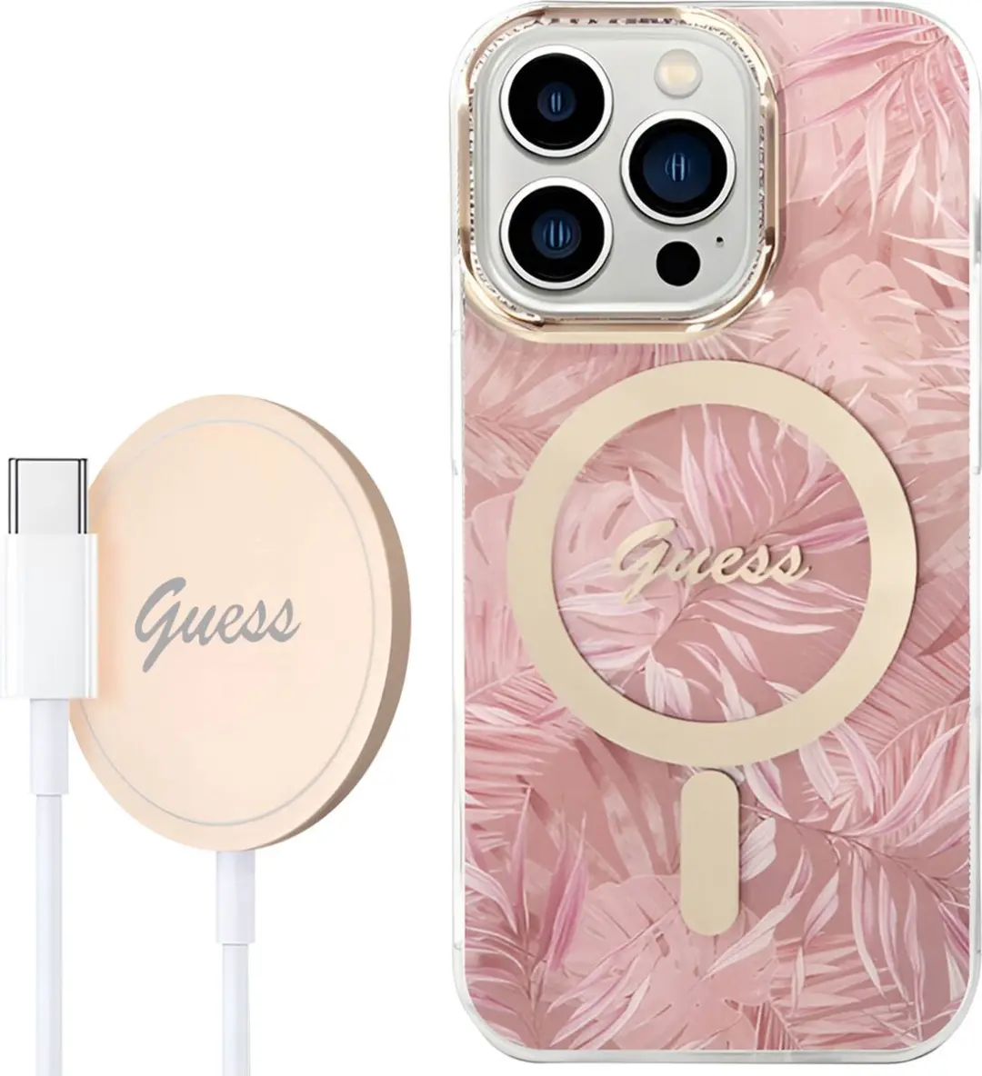 GUESS Hoesje iPhone 14 Pro Jungle Design - Roze