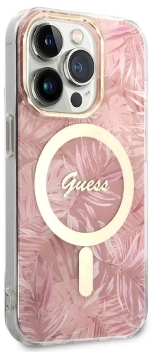 GUESS Hoesje iPhone 14 Pro Jungle Design - Roze