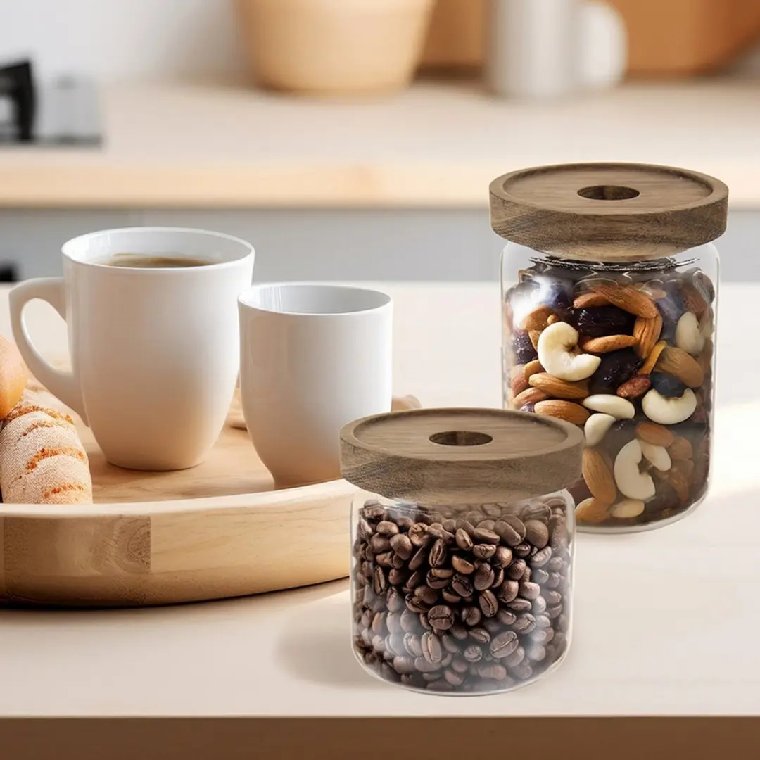 Orion Voorraadpot 970ml Borosilicaatglas Acaciahout