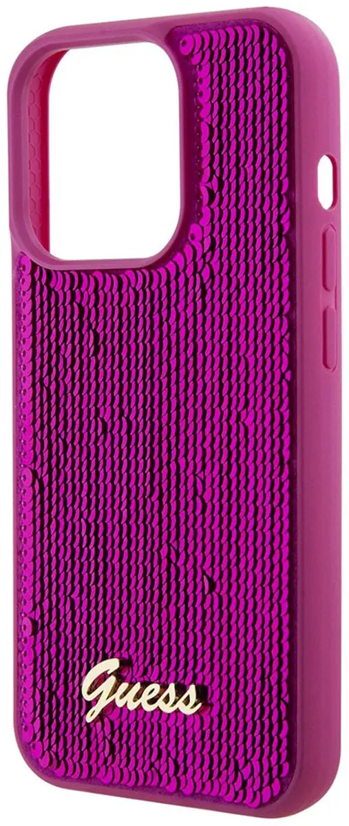 GUESS Sequins Script Logo Hoesje iPhone 15 Pro Max - Magenta