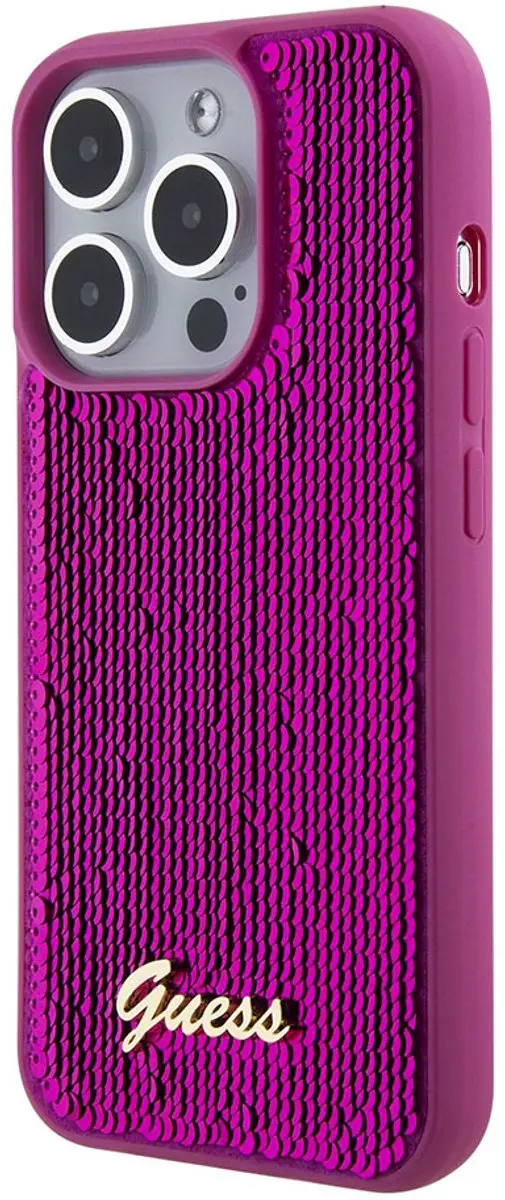 GUESS Sequins Script Logo Hoesje iPhone 15 Pro Max - Magenta