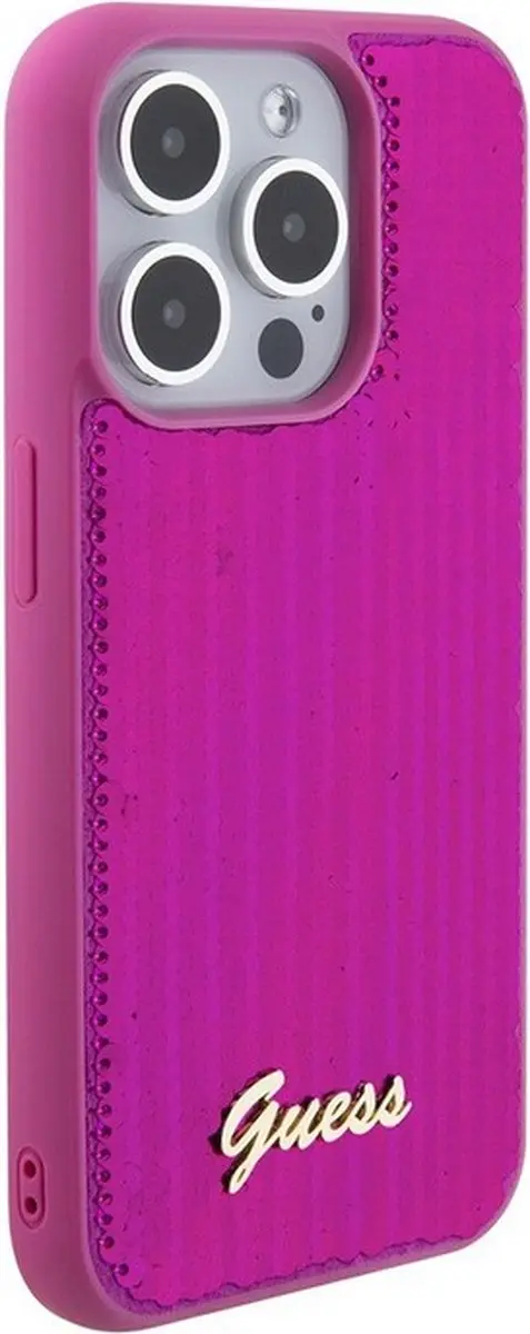 GUESS Sequins Script Logo Hoesje iPhone 15 Pro Max - Magenta