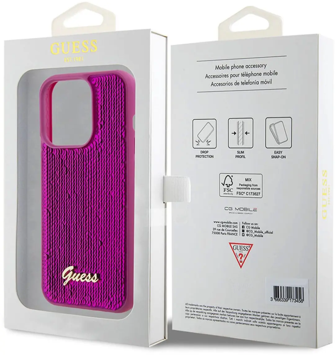 GUESS Sequins Script Logo Hoesje iPhone 15 Pro Max - Magenta - afbeelding 6 van 6