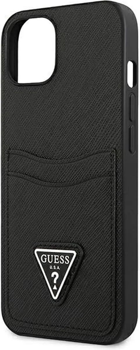 GUESS Saffiano Double Card Back Case - iPhone 13 Mini - 2 Pasjes - Zwart - afbeelding 6 van 6