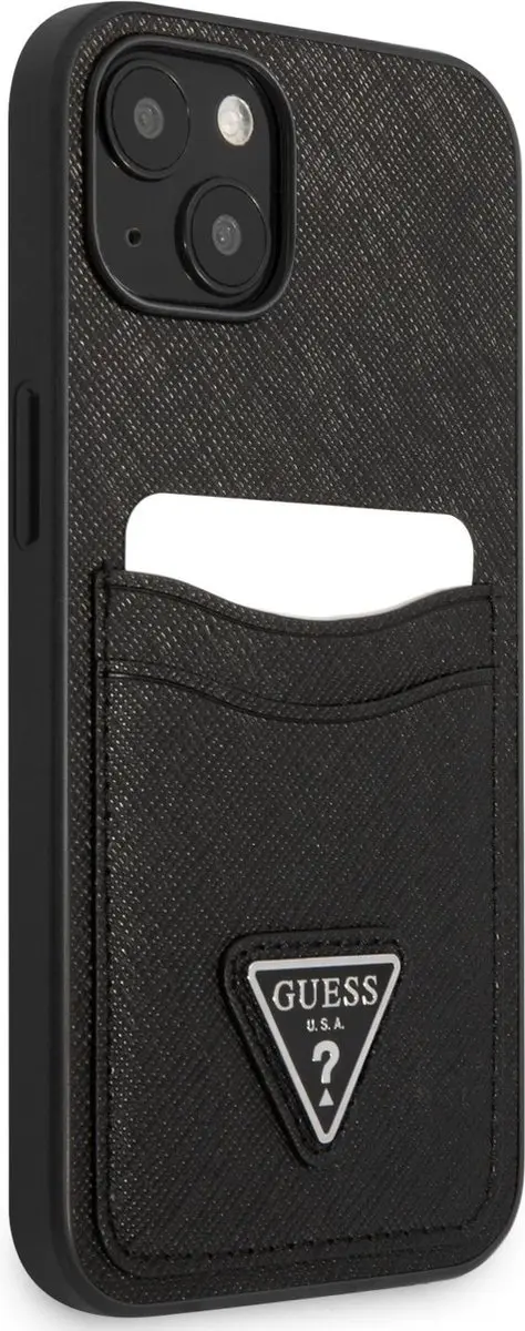 GUESS Saffiano Double Card Back Case - iPhone 13 Mini - 2 Pasjes - Zwart