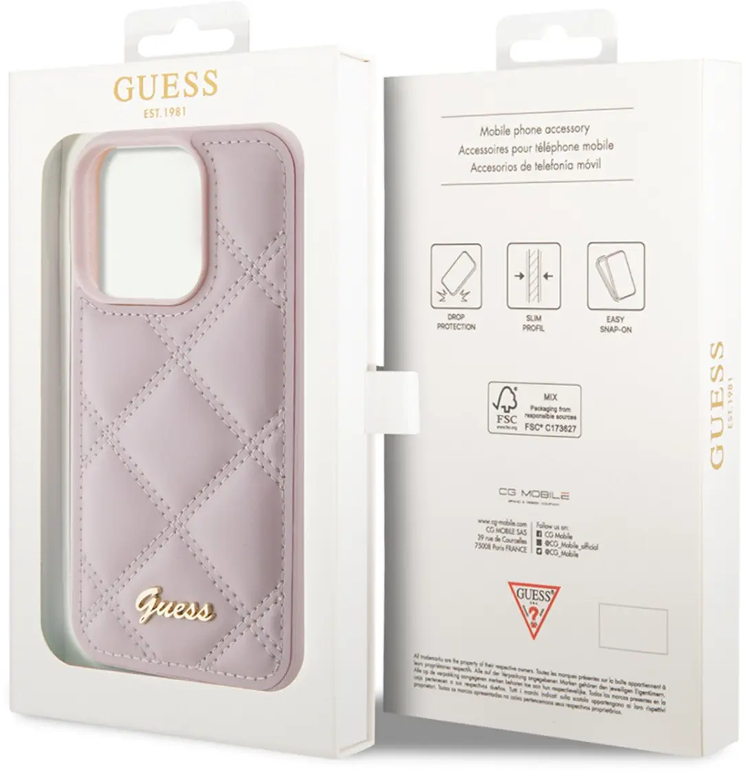 Guess Quilted Metal Logo Hoes iPhone 15 Pro - Roze - afbeelding 6 van 6