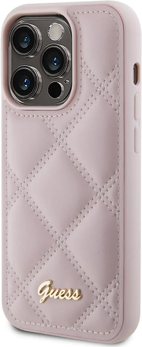 Guess Quilted Metal Logo Hoes iPhone 15 Pro - Roze