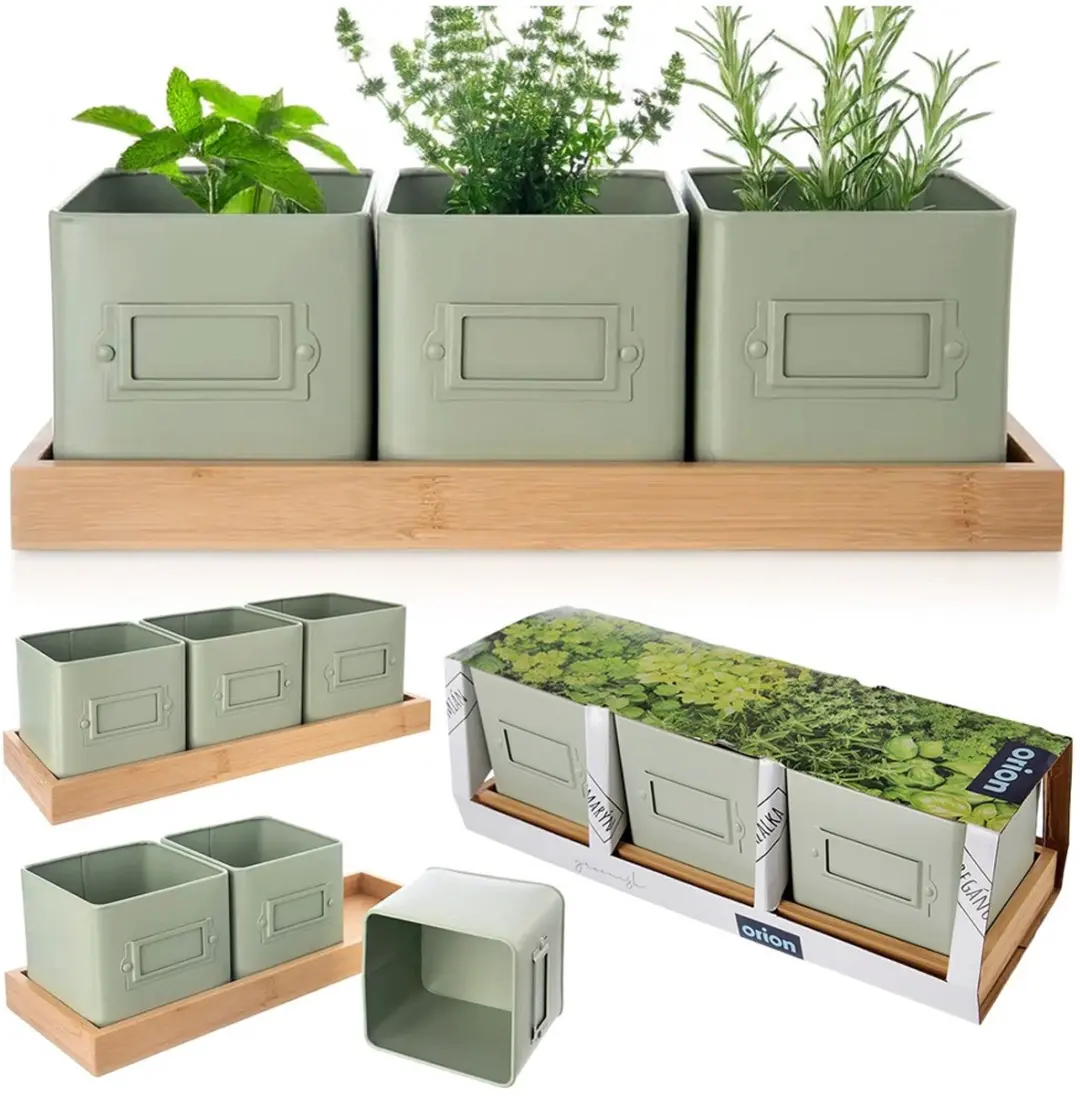 Orion Greenish Kruidenpot Set - 4 Stuks - Metaal & Bamboe
