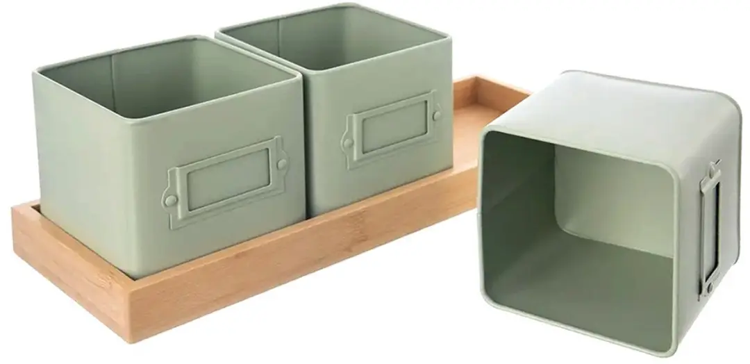 Orion Greenish Kruidenpot Set - 4 Stuks - Metaal & Bamboe