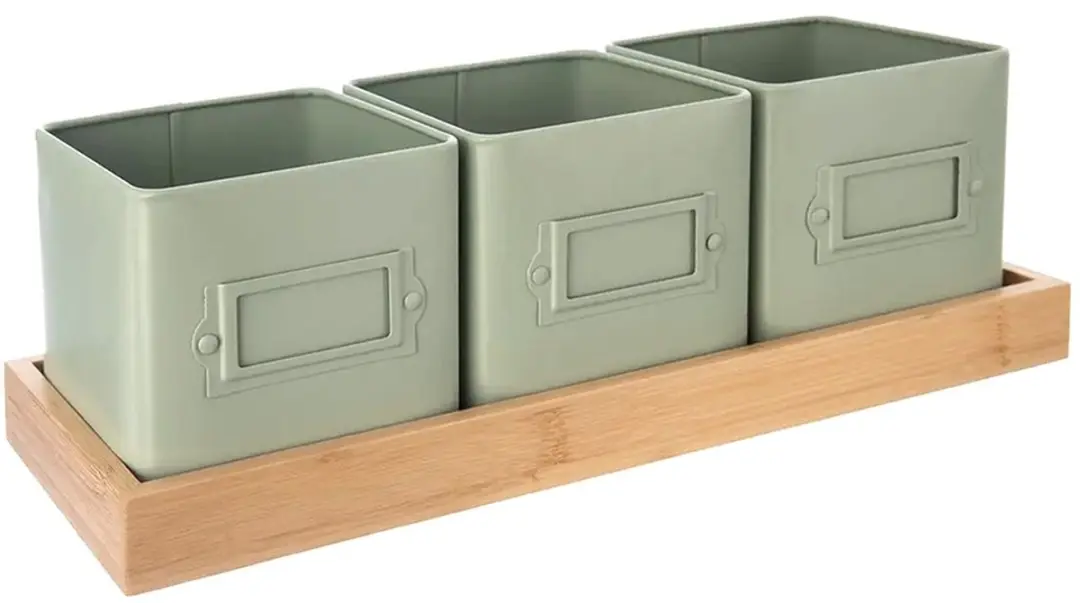 Orion Greenish Kruidenpot Set - 4 Stuks - Metaal & Bamboe