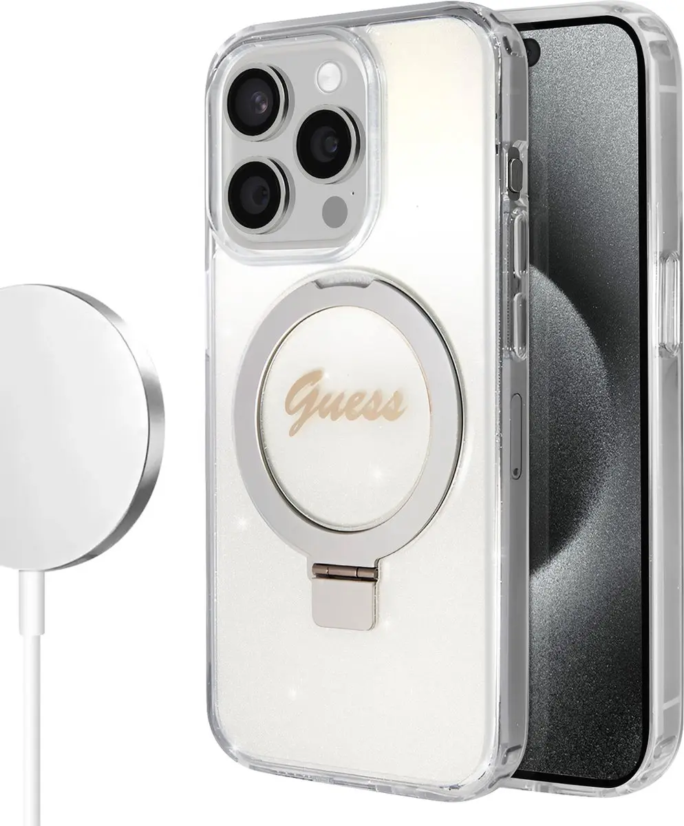 GUESS Ring Glitter Back Case MagSafe - Transparant