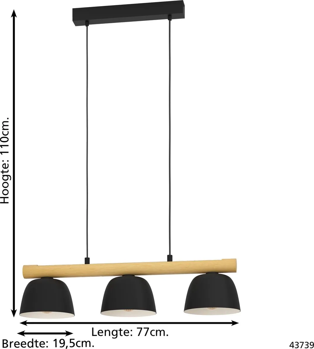 Eglo Sherburn Hanglamp 3x E27 - 77cm - Zwart/Bruin - afbeelding 6 van 6