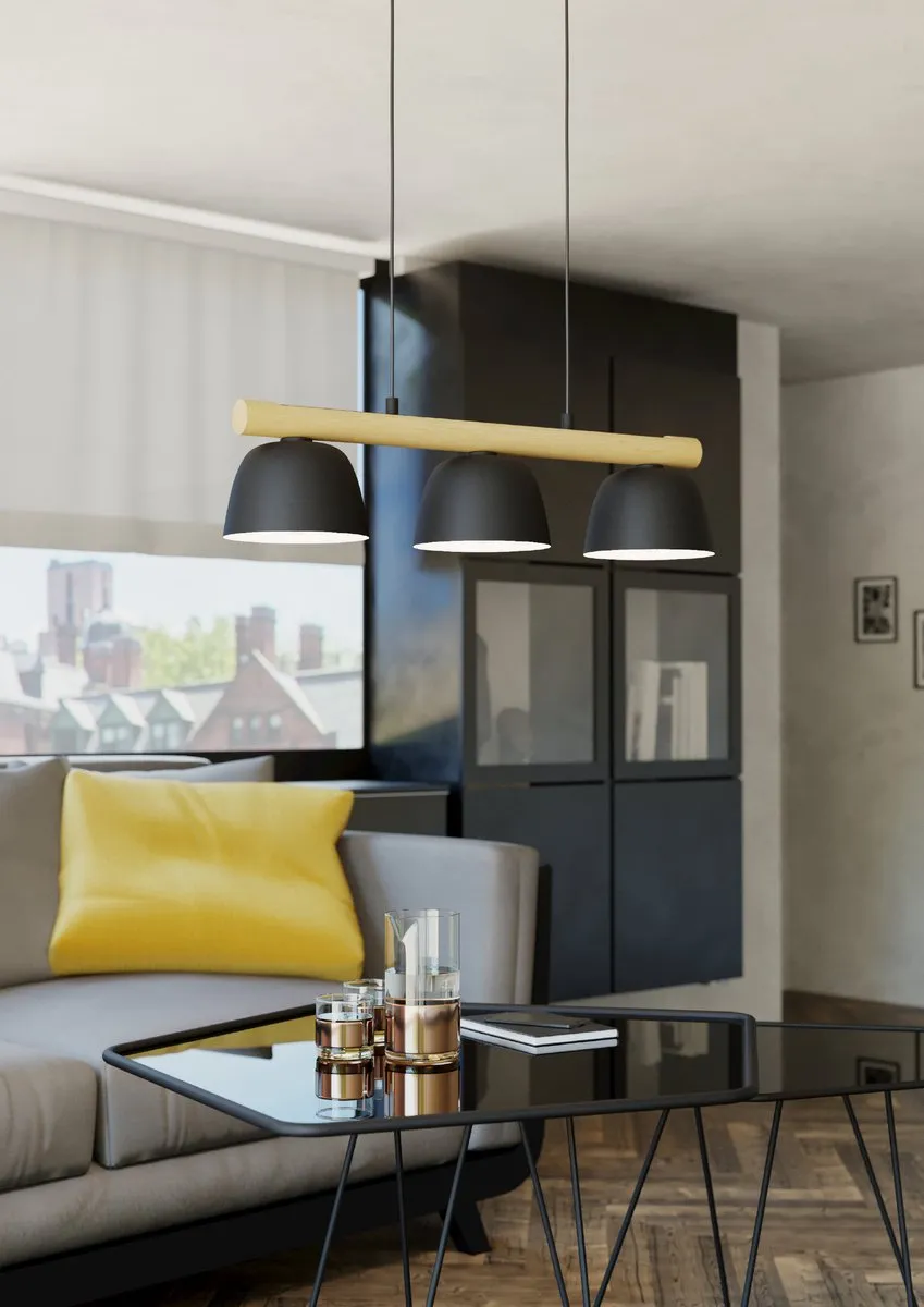 Eglo Sherburn Hanglamp 3x E27 - 77cm - Zwart/Bruin