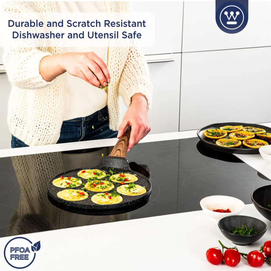 Westinghouse 2-delige Pannenkoekenpannenset Ø26/28cm - Inductie - Black Marble Wood