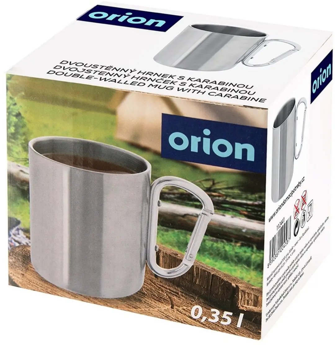 Orion Stalen Reismok 350ml - Karabijnhaak - Dubbele Wand - Zilver