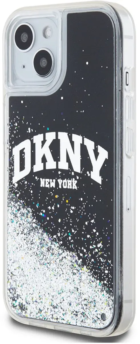 DKNY Liquid Glitter Arch Logo Back Case Zwart/Zilver