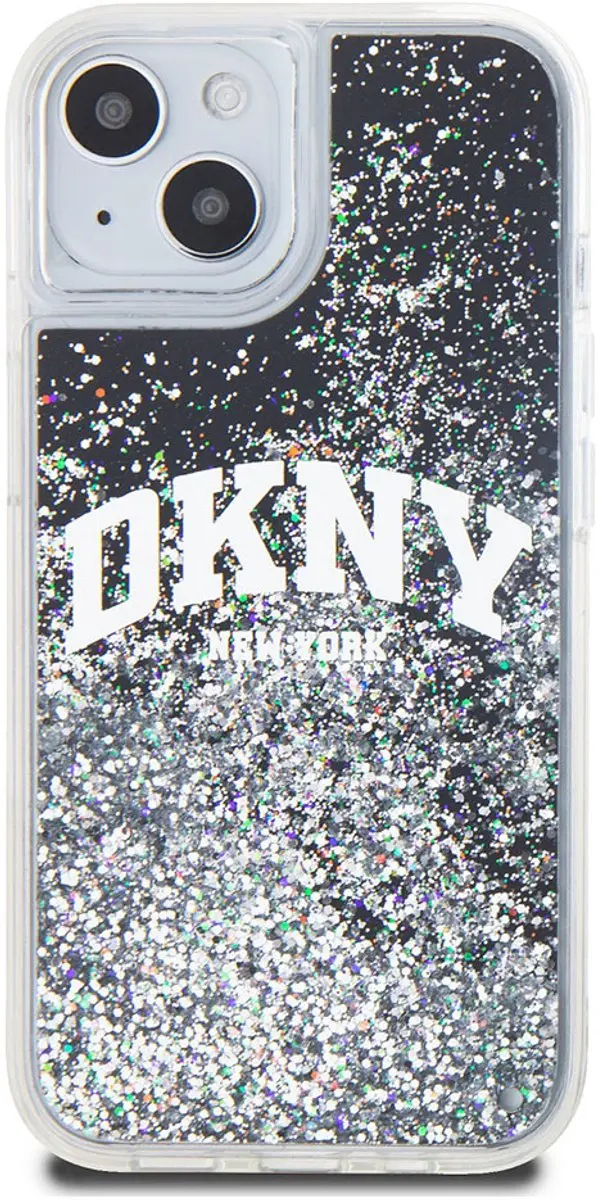 DKNY Liquid Glitter Arch Logo Back Case Zwart/Zilver - DKHCP14SLBNAEK