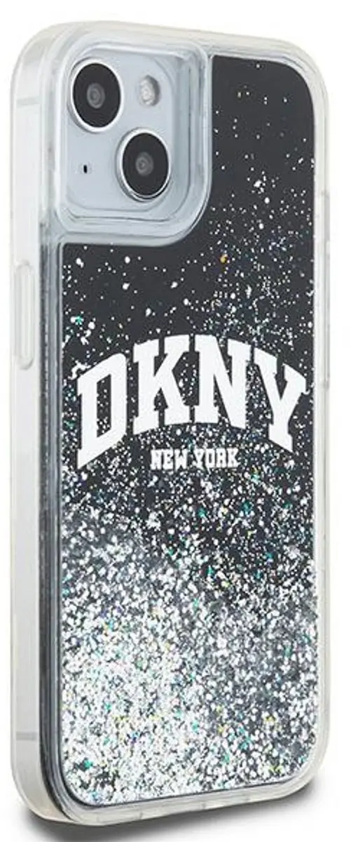 DKNY Liquid Glitter Arch Logo Back Case Zwart/Zilver - DKHCP14SLBNAEK