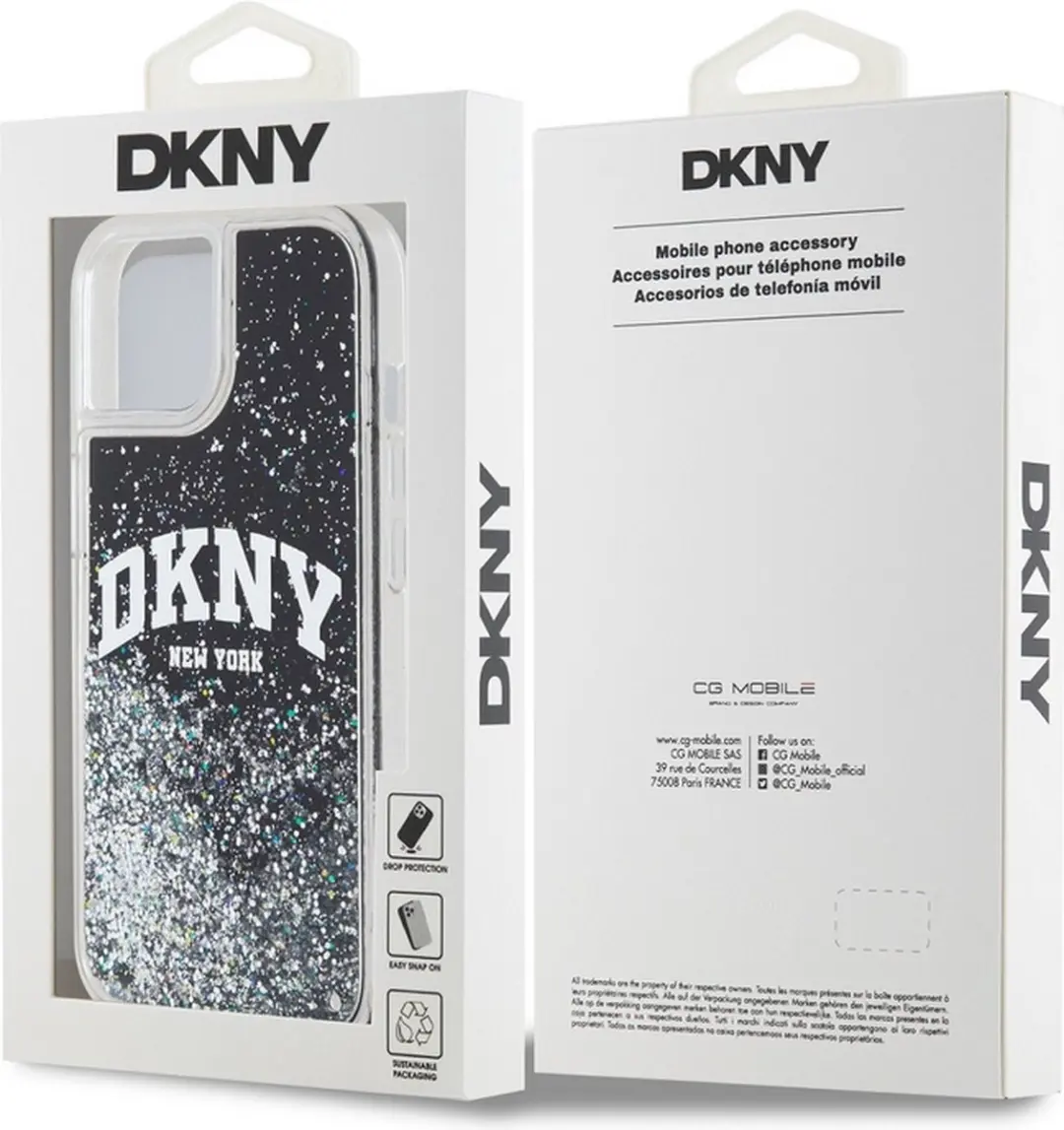 DKNY Liquid Glitter Arch Logo Back Case Zwart/Zilver - DKHCP14SLBNAEK