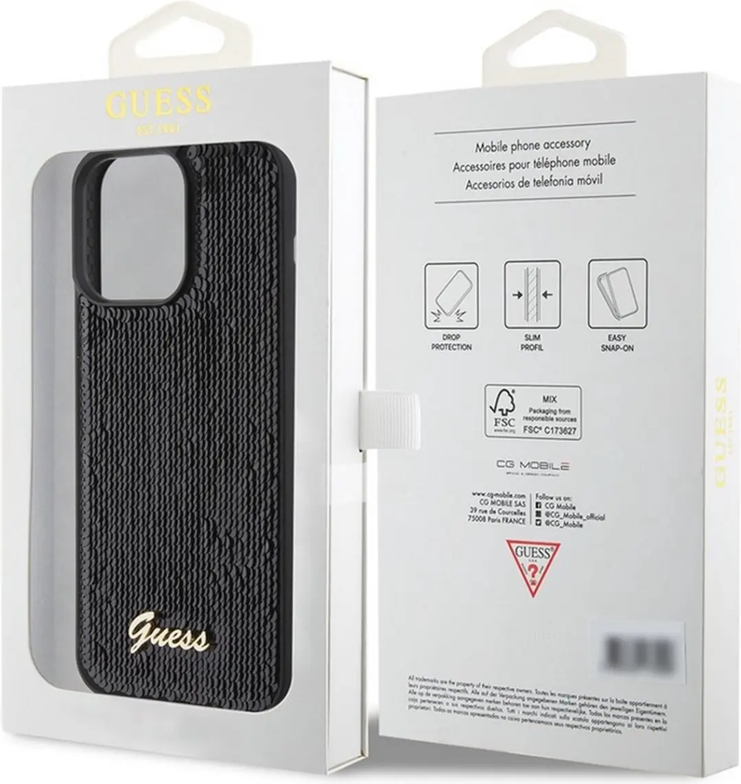 GUESS Sequins Script Logo Hoes - iPhone 15 Pro - Zwart