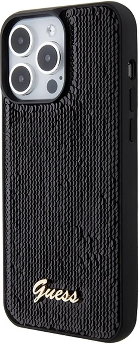 GUESS Sequins Script Logo Hoes - iPhone 15 Pro - Zwart