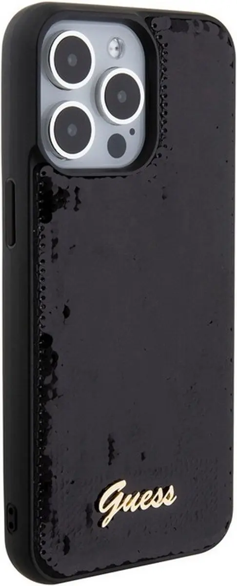 GUESS Sequins Script Logo Hoes - iPhone 15 Pro - Zwart
