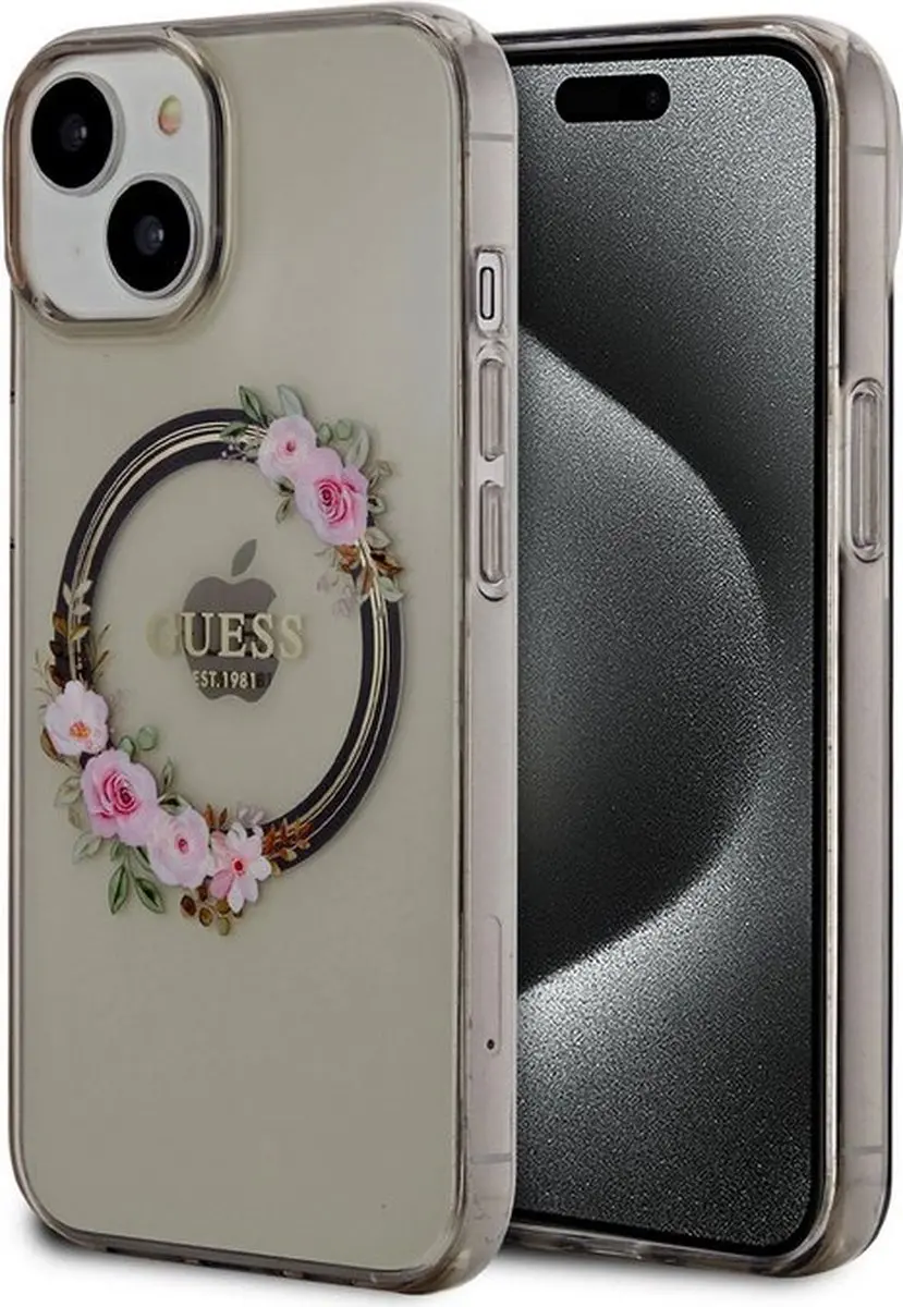 GUESS Glossy Ring Back Case MagSafe iPhone 15
