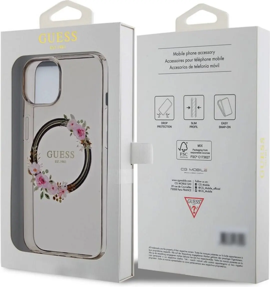 GUESS Glossy Ring Back Case MagSafe iPhone 15 - Zwart
