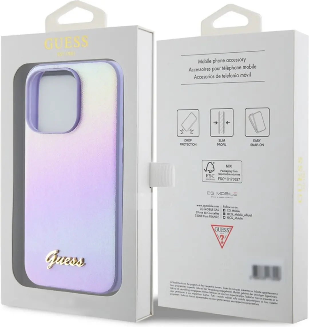 Guess Iridescent Metal Script Back Case - iPhone 15 Pro Max - Paars