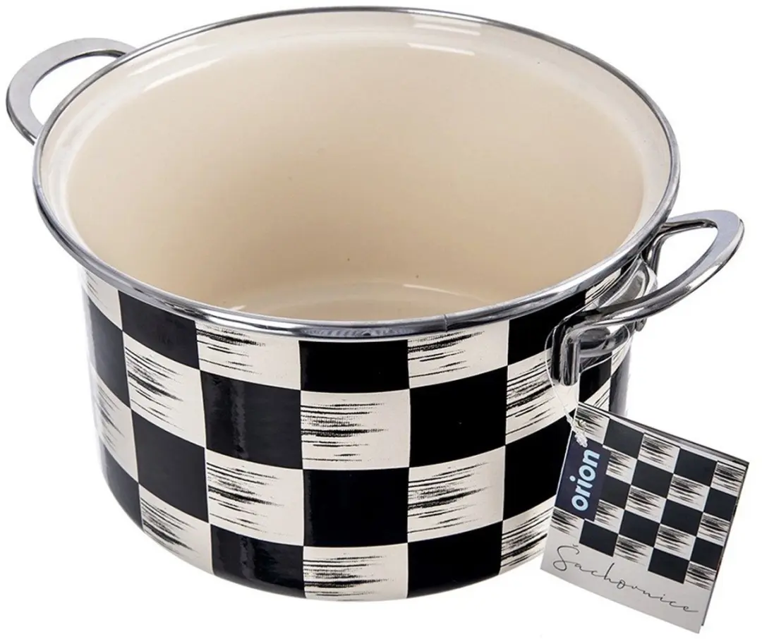 Orion Szachownica Serie Emaille Pan 22cm - 4L - Zwart/Beige/Zilver