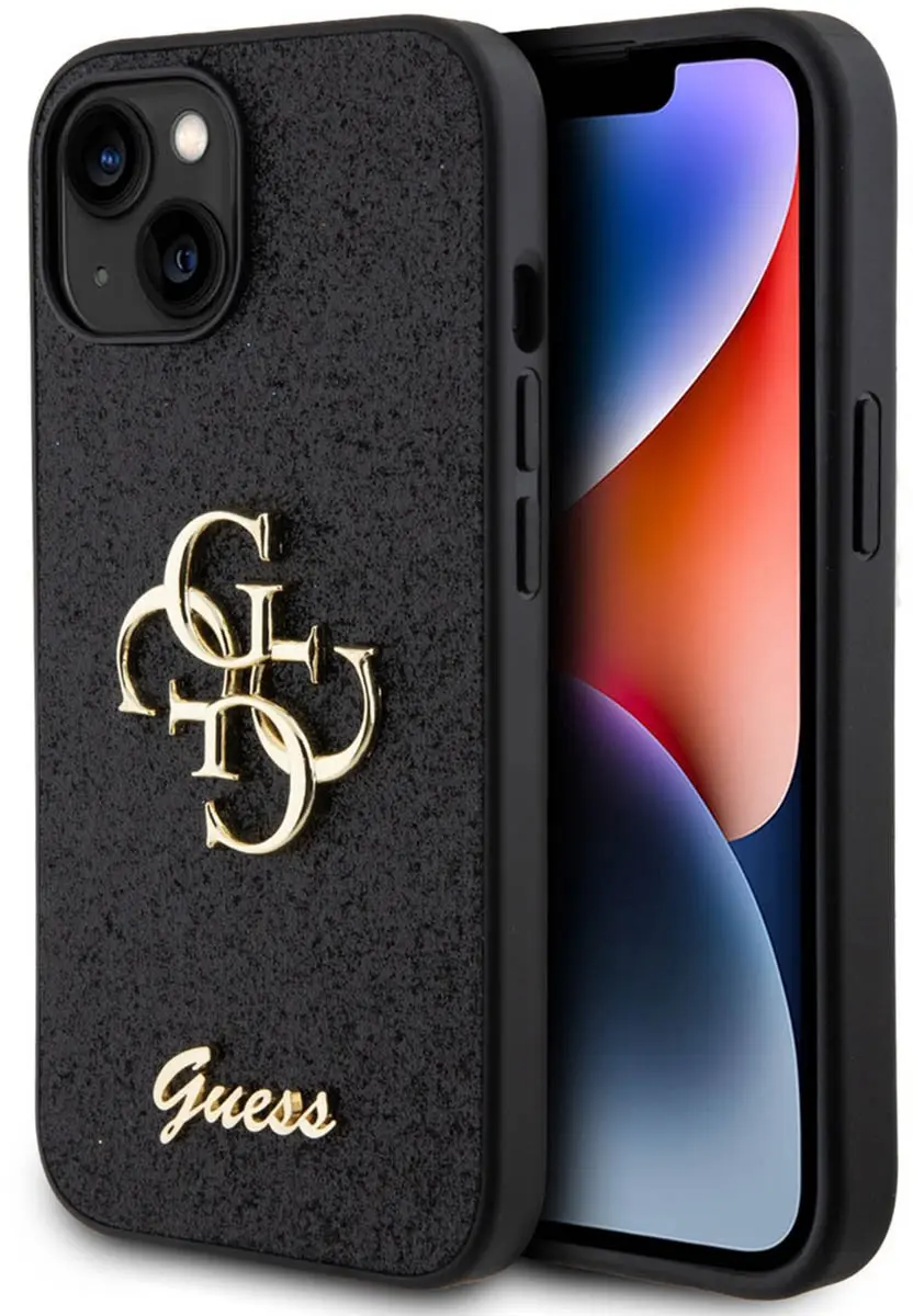 GUESS 4G Logo Glitter Back Case SH00068999 - iPhone 15 - Zwart