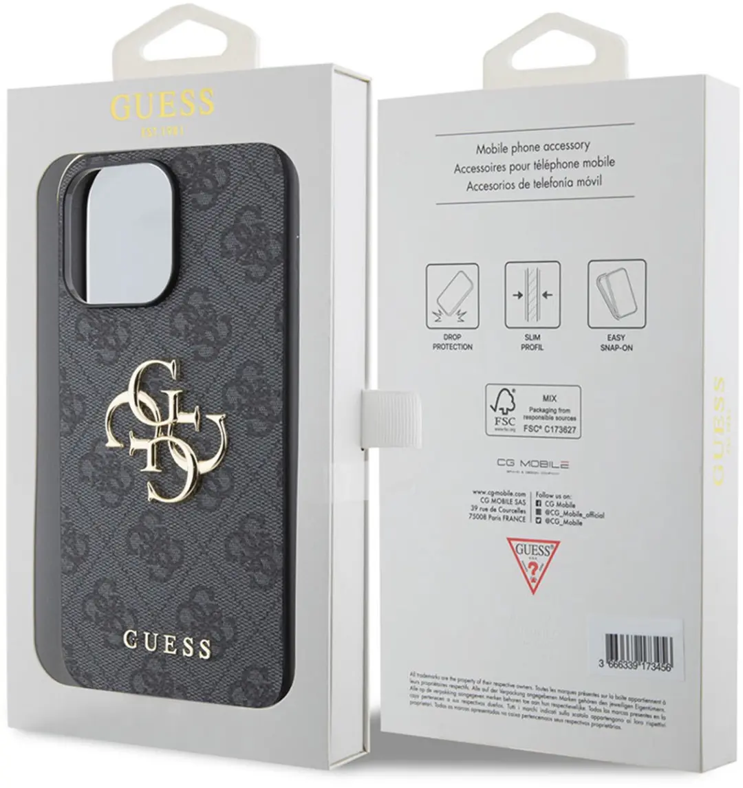 GUESS 4G Metal Logo Back Case - iPhone 15 Pro Max - Grijs