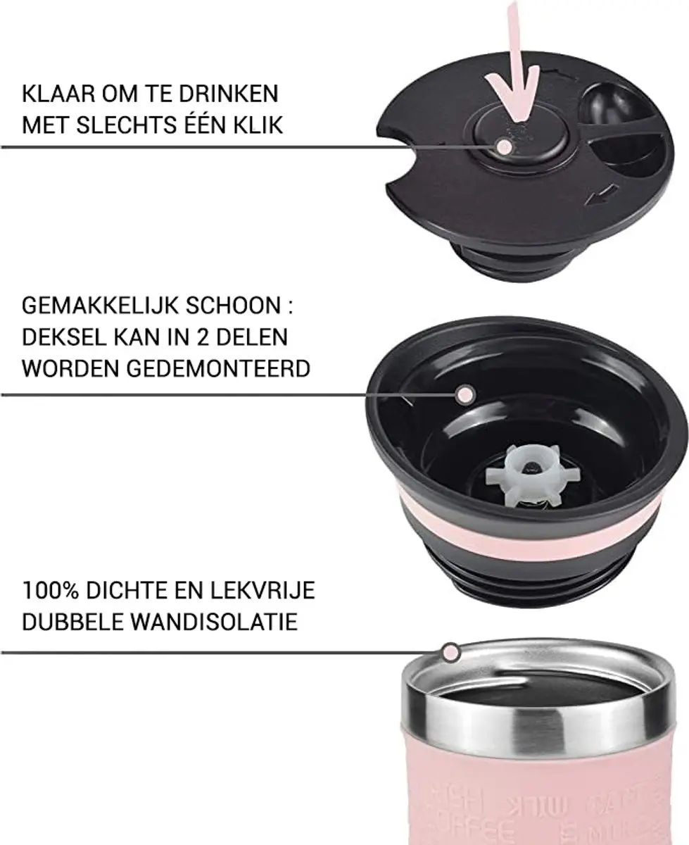 Milu Thermosbeker Roestvrij Staal 370ml - Roze - afbeelding 6 van 6