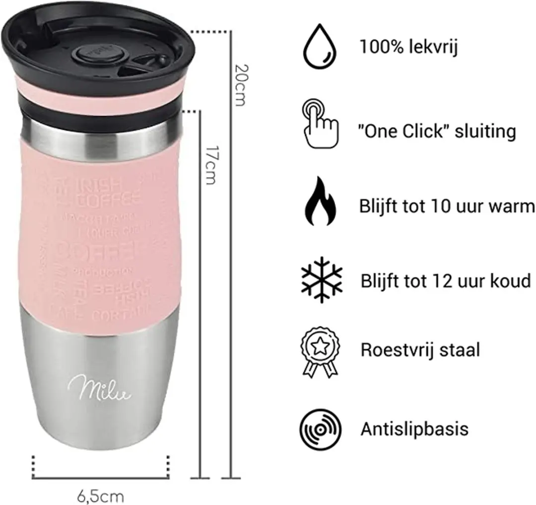 Milu Thermosbeker Roestvrij Staal 370ml - Roze