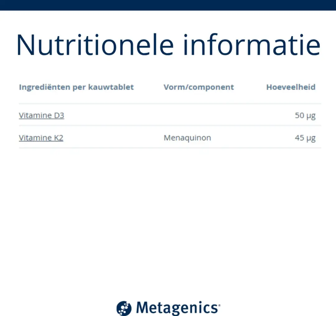Metagenics Vitamine D3+K2 MK-7 Kauwtabletten 56 Stuks - Citroensmaak