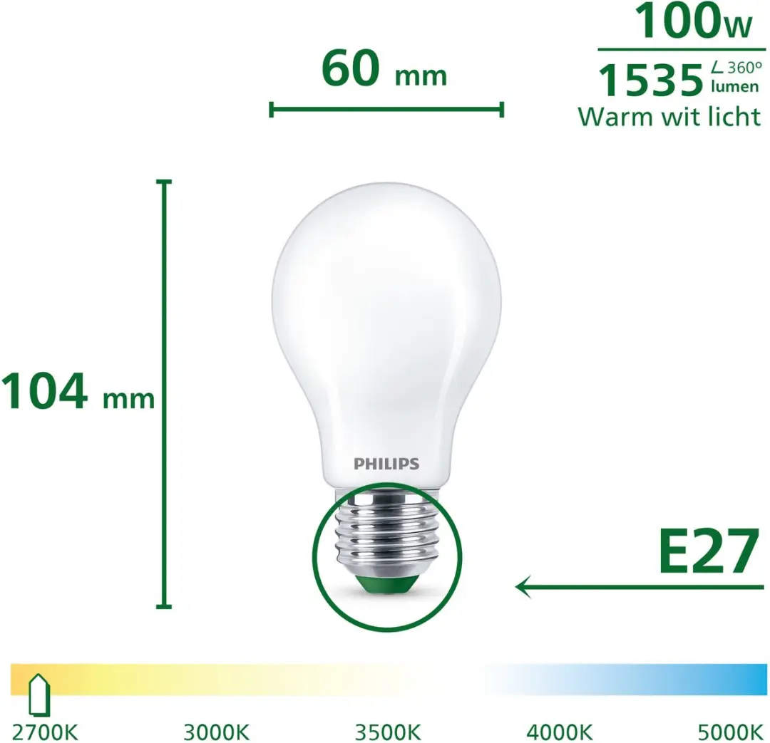 Philips Filament Bulb A60 E27 7.3W - 3 Stuks