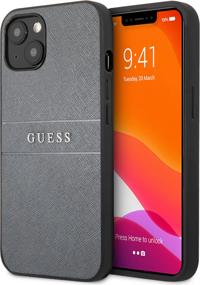 GUESS Saffiano iPhone 13 Hoesje - Grijs - 7571