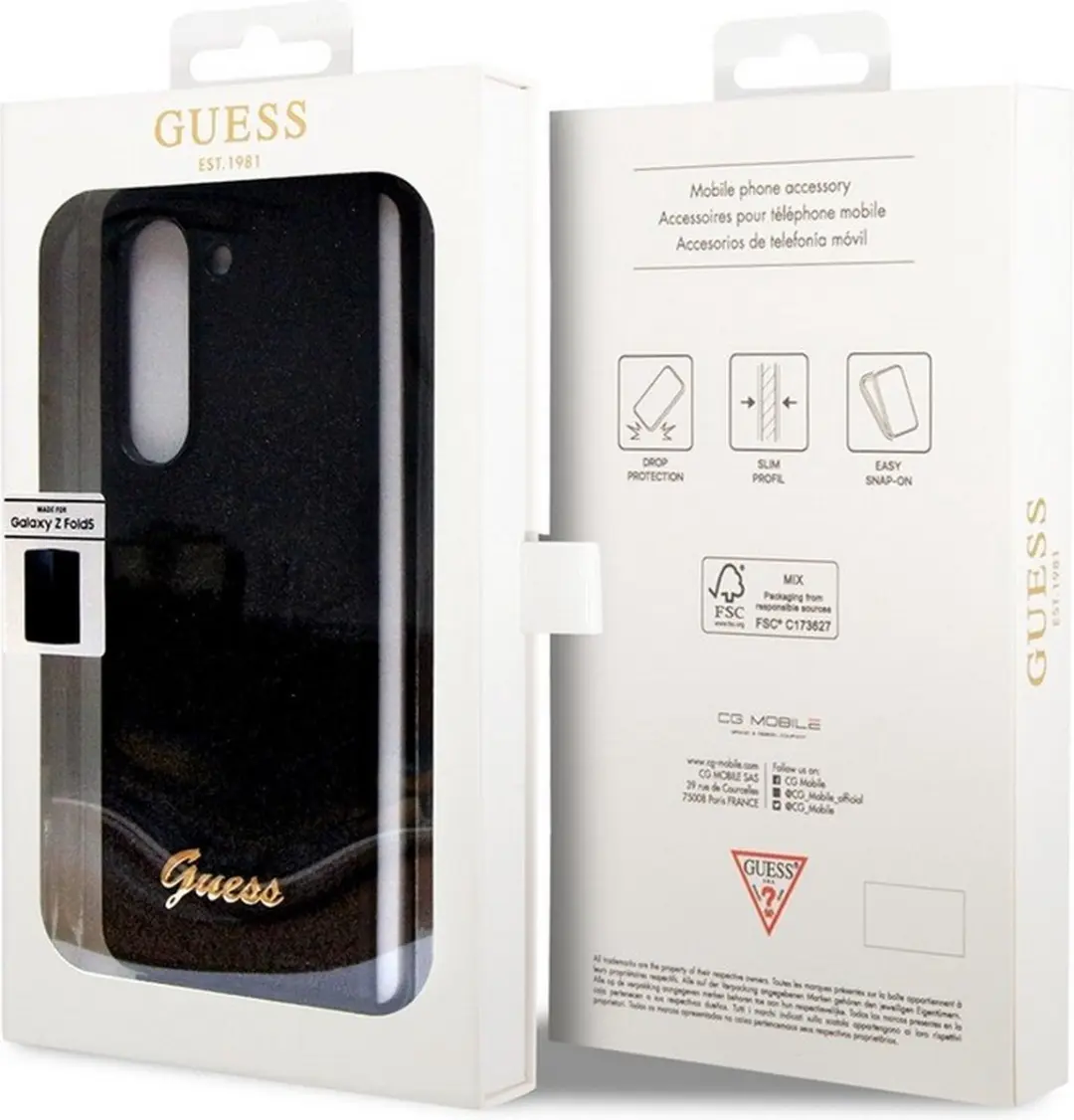 GUESS Glitter Back Case Samsung Galaxy Z Fold 5 - Zwart