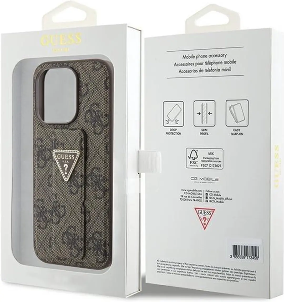 GUESS 4G Triangle Grip Back Case - iPhone 15 Pro Max - Bruin